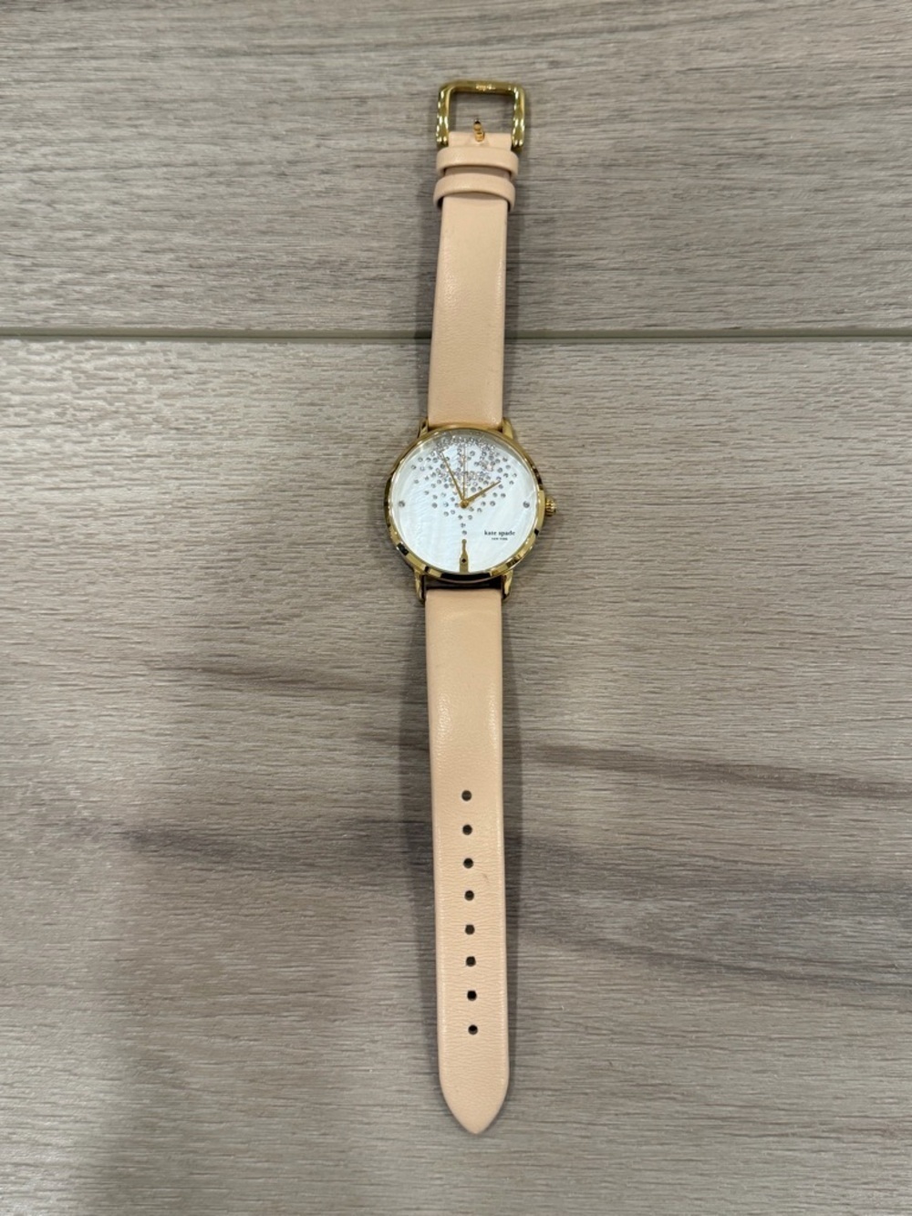 Kate Spade Metro Champagne Beige Leather Strap Gold Watch KSW9043